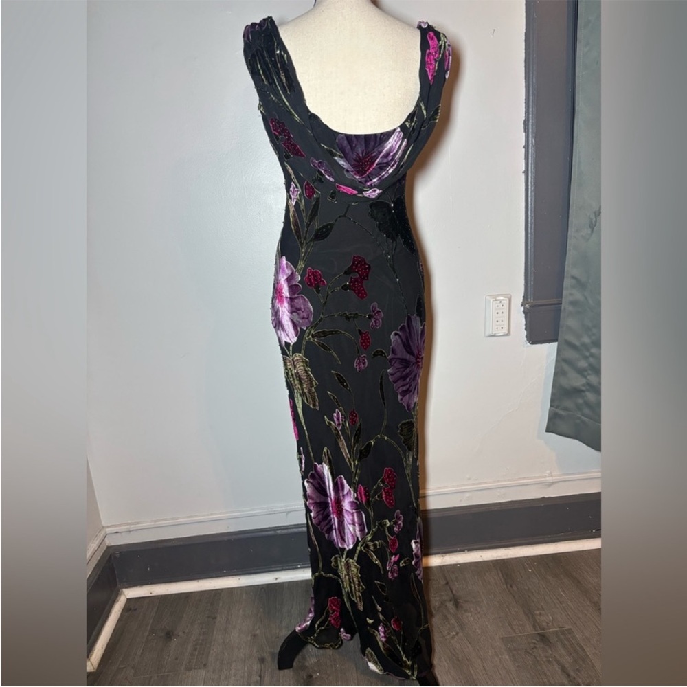 Vintage Y2K Silk Beaded Dress Velvet Burnout Dress Floral Vintage Beaded Dress - Picture 10 of 11